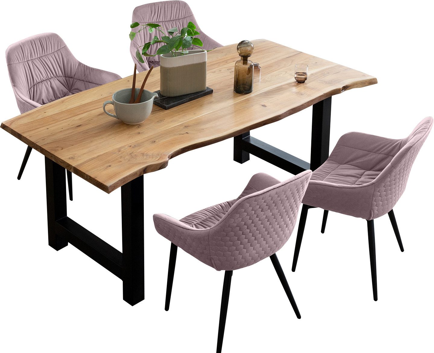 SalesFever Essgruppe Esszimmerausstattung aus Holz und Metall, (Set, 5-tlg), Essgruppe im stilvollen Look mit 4 Stühlen