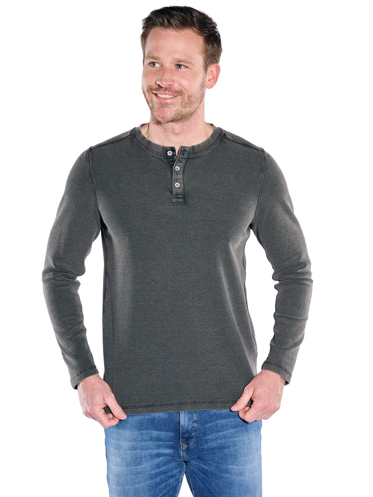 Engbers Langarmshirt Herren Henley Shirt, Anthrazit