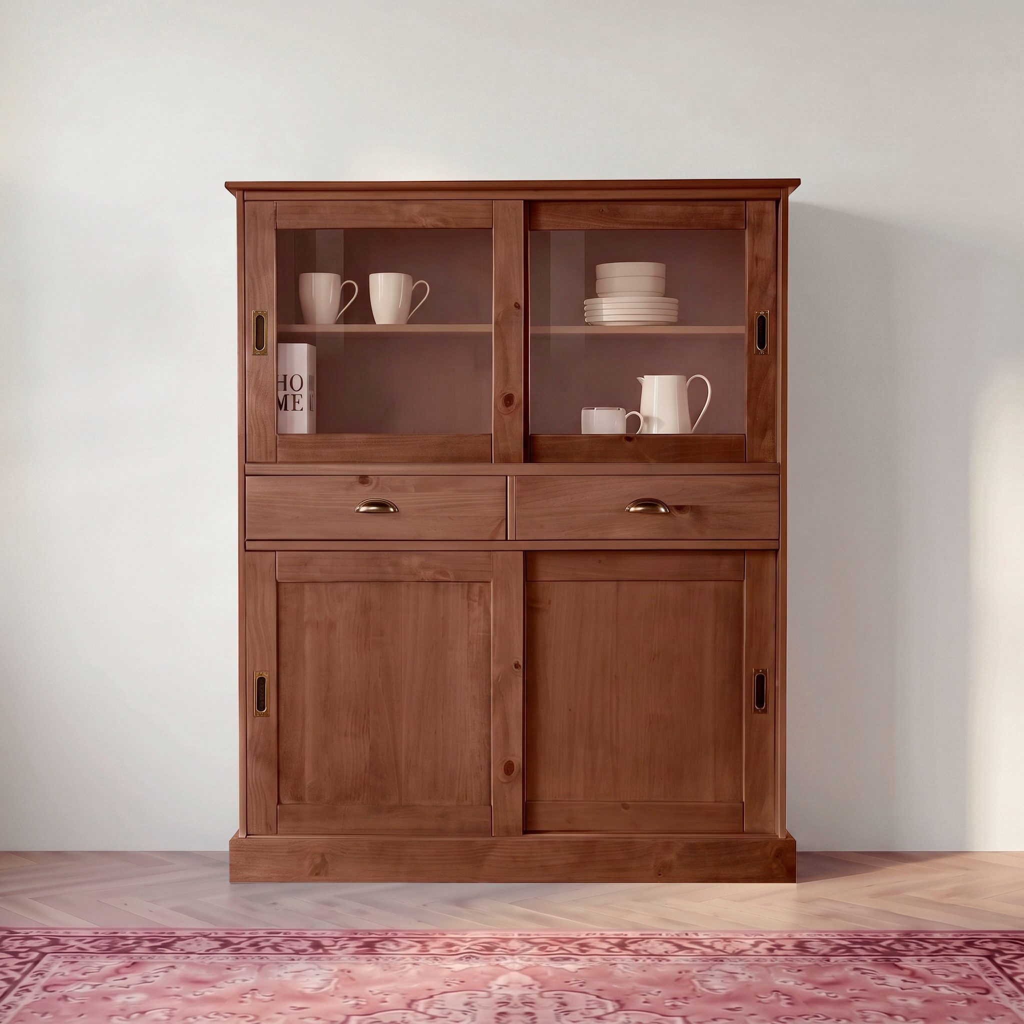OTTO home Highboard Schröder, Vitrine aus massivem Kiefernholz, Breite 114 cm