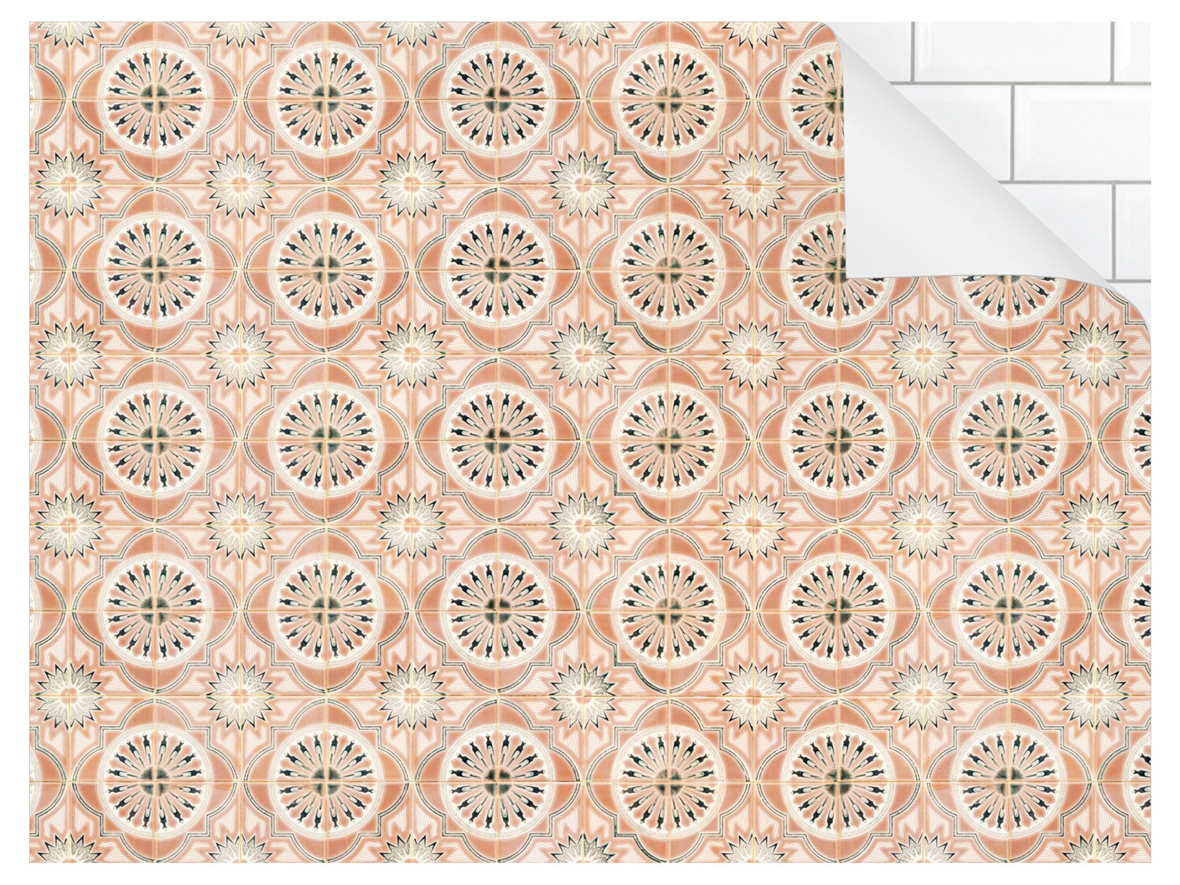 Bilderdepot24 Küchenrückwand selbstklebend orange mit Motiv Vintage, (1-tlg., Nischenrückwand - für Fliesenspiegel ohne Bohren - glänzend), Nischenrückwand Fliesenoptik fugenlos Wandpaneel Küche Herd