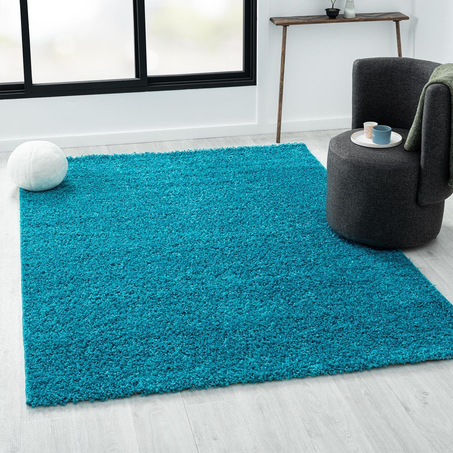 Vimoda Hochflor-Teppich Teppich Shaggy Türkis, Rechteckig, günstig online kaufen