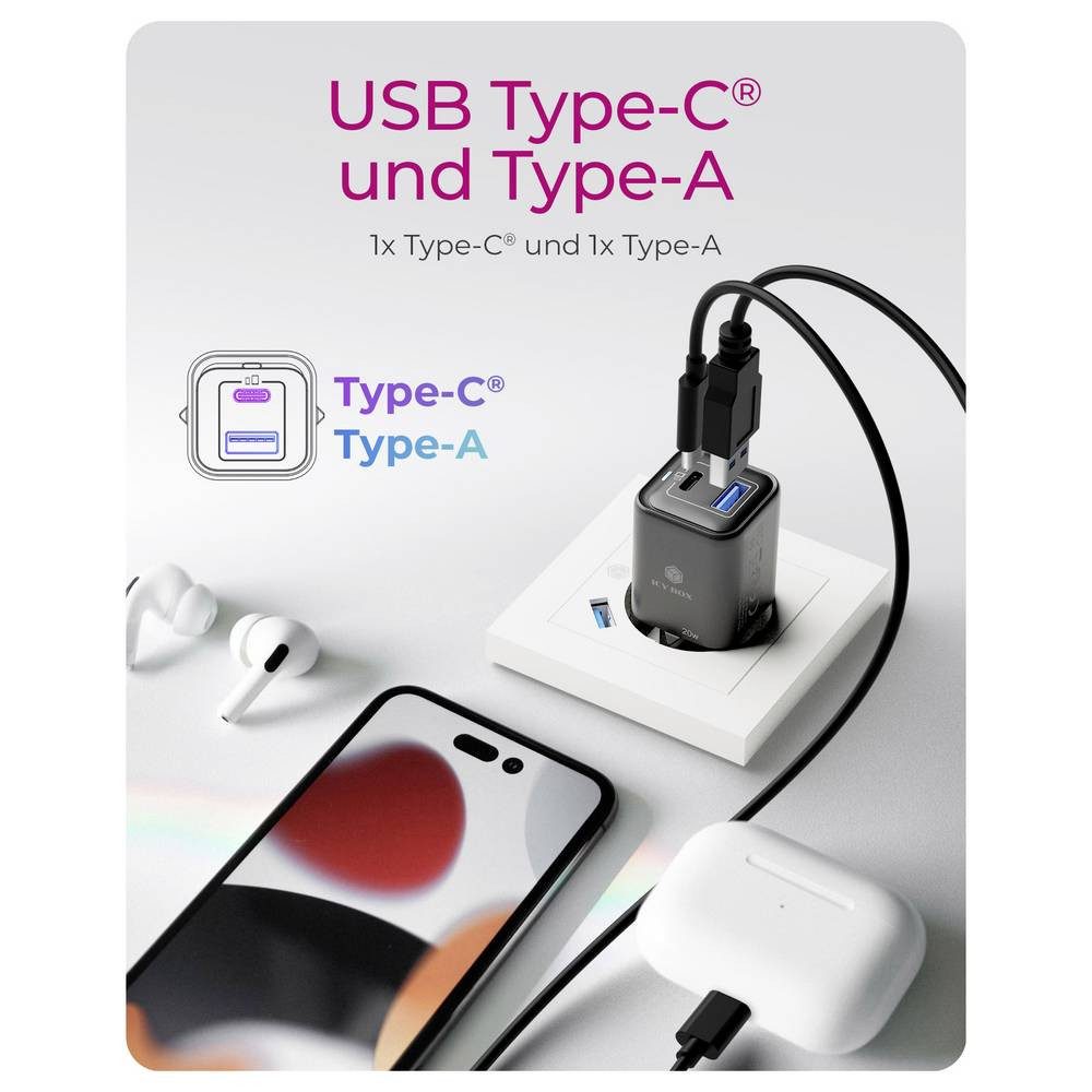 ICY BOX Wandladegerät mit 20 W USB-C® Adapter 20 W Schwarz 61122 USB-Ladegerät