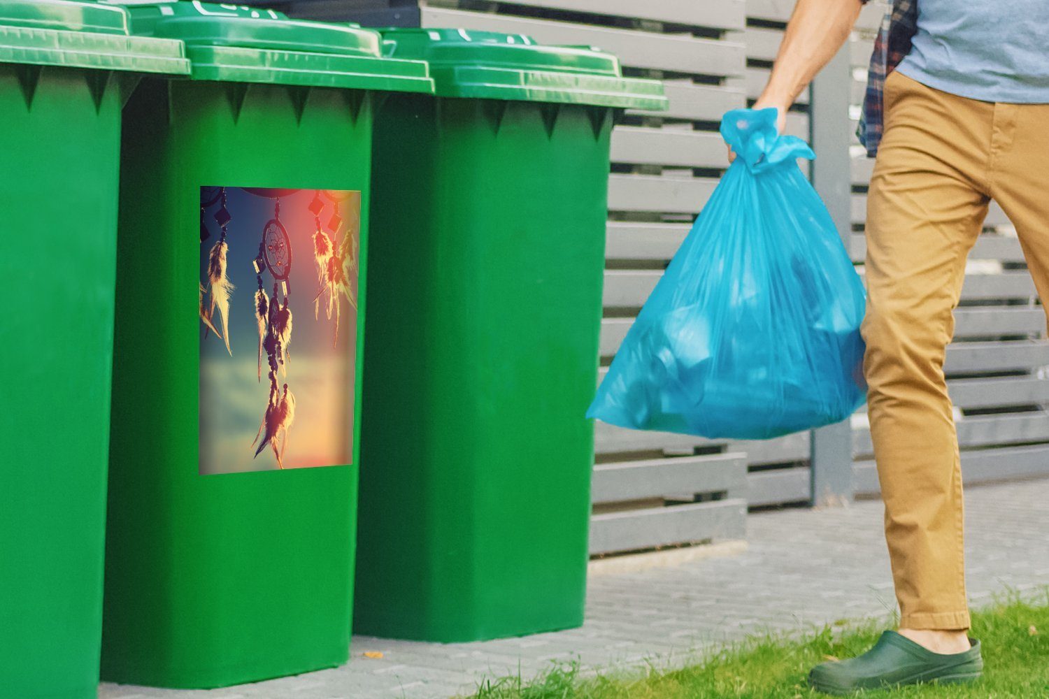 Mülleimer-aufkleber, Traumfänger Abfalbehälter am MuchoWow Himmel Wandsticker Die Container, Mülltonne, Sticker, St), (1