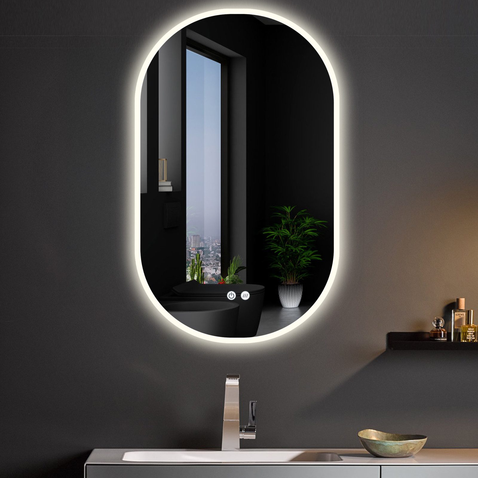 Apejoy Badspiegel Oval LED 45x75 cm / 60x100 cm Badezimmerspiegel (mit Bele günstig online kaufen