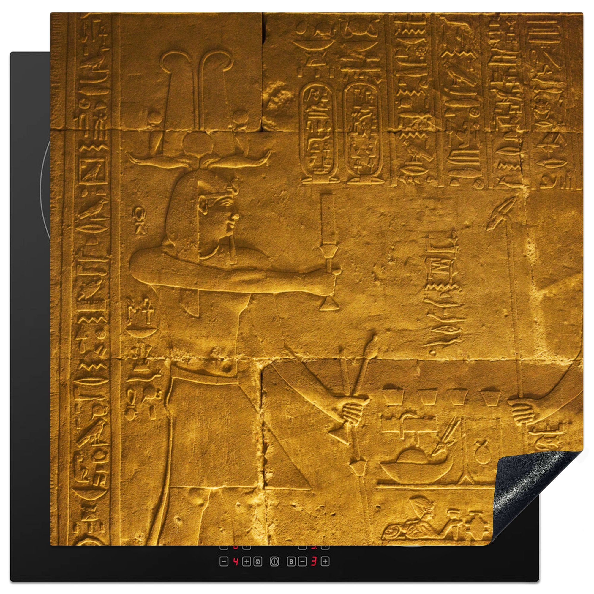 MuchoWow Herdblende-/Abdeckplatte Steinwand mit Zeichnungen im Tempel des Horus, Vinyl, (1 tlg), 78x78 cm, Ceranfeldabdeckung, Arbeitsplatte für küche