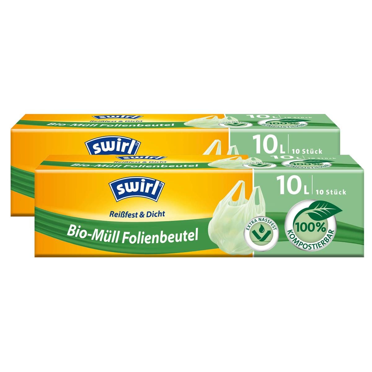 Swirl Müllbeutel Swirl Bio-Müll Folien-Beutel 10l mit Tragegriff 10 stk./Rolle (2er Pac
