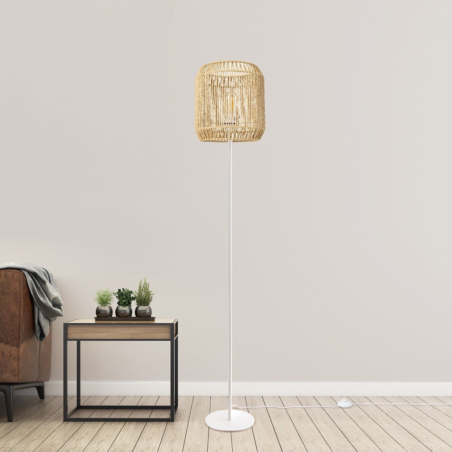 Paco Home Pedro, Stehlampe Leuchtmittel, ohne Wohnzimmer Korb E27 Schlafzimmer LED Boho Optik Modern