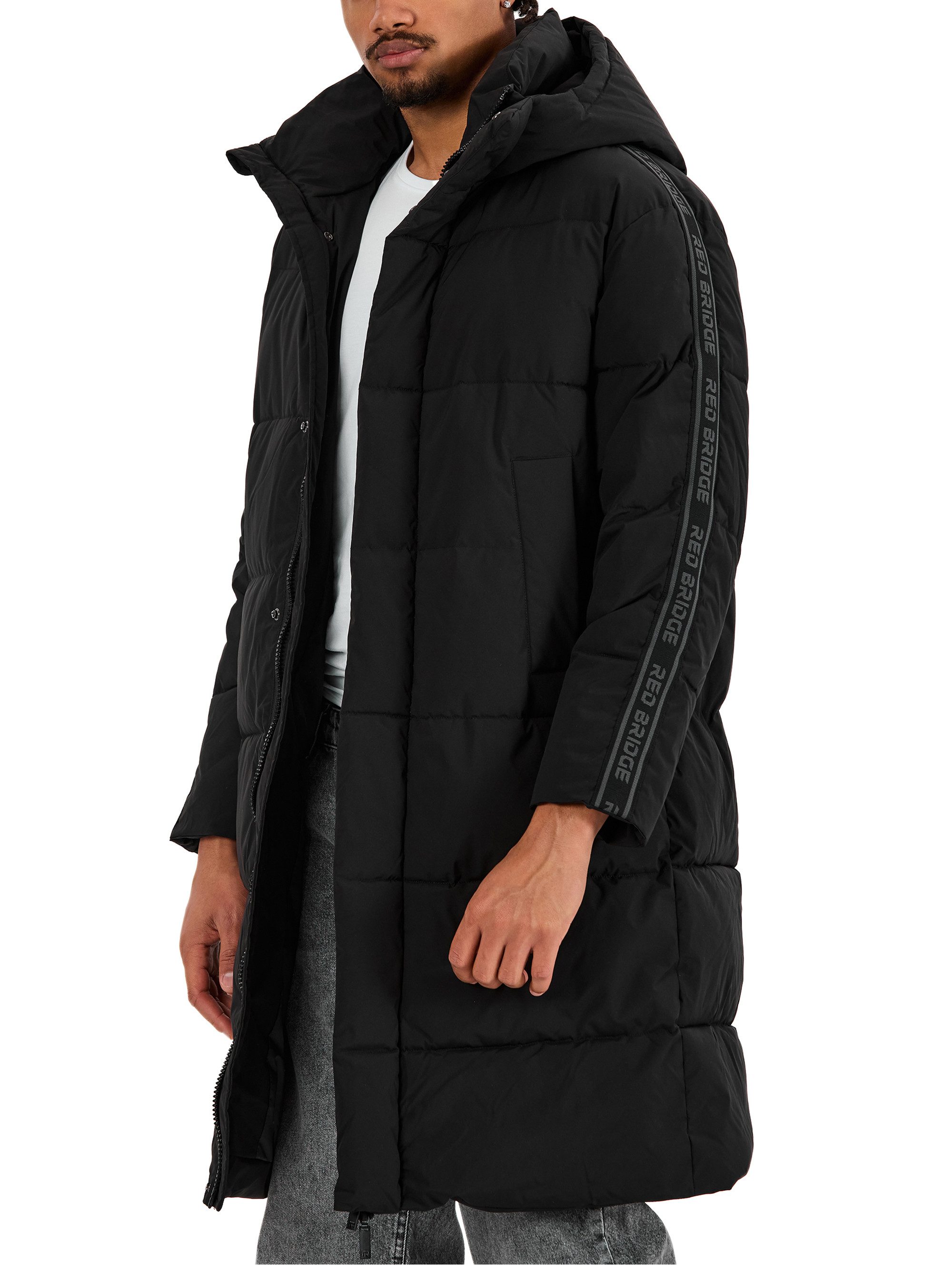 RedBridge Winterjacke mit Kapuze Langer Steppmantel warm leicht Casual Zwei-Wege-Reißverschluss mit Druckknopfleiste – flexibel und winddicht