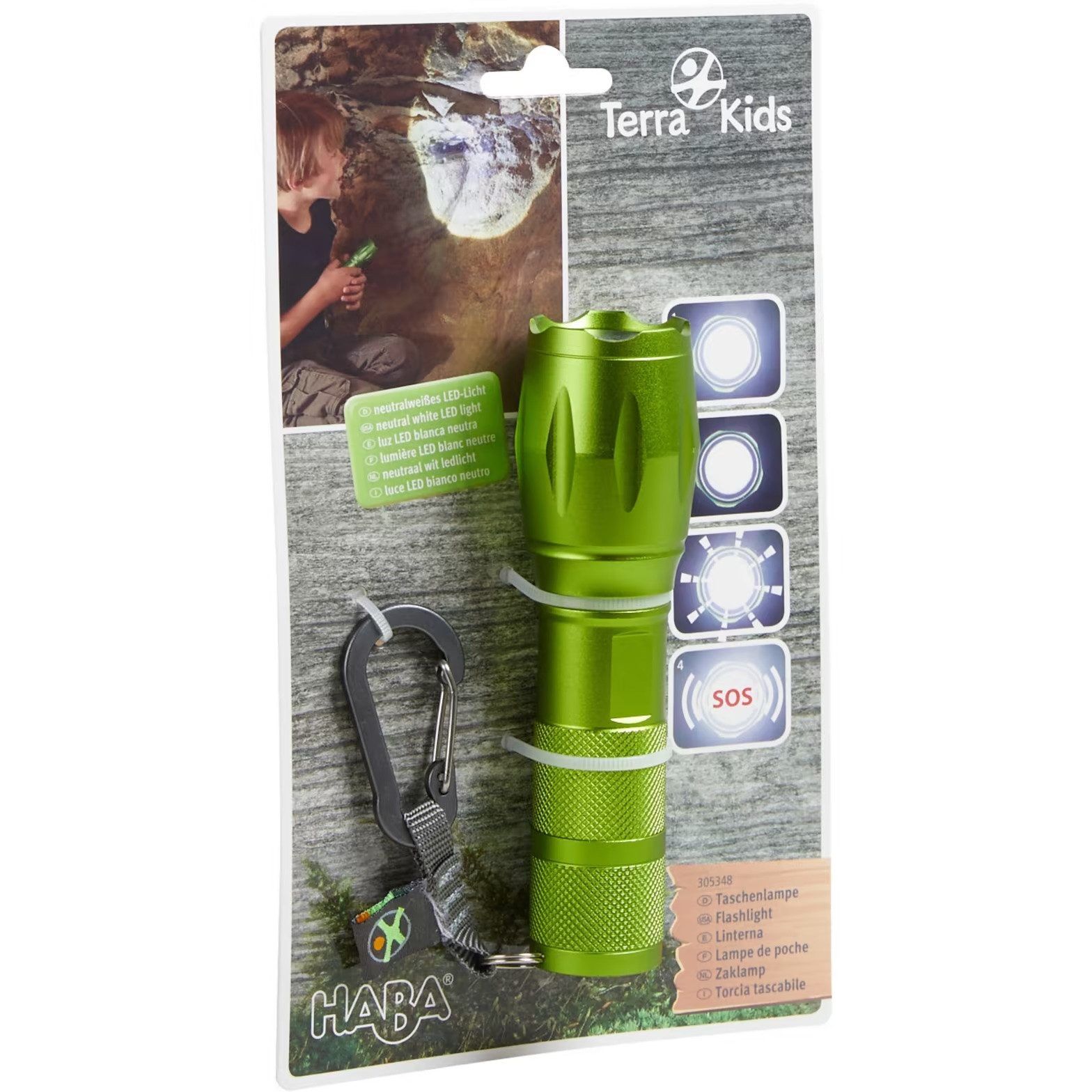 Haba LED Taschenlampe Terra Kids Taschenlampe grün (Set, 1-St., 1), inkl. Karabiner zur Befestigung
