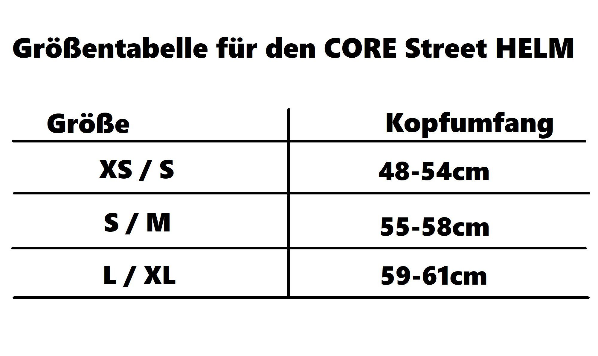 Core Dirt Stunt-Scooter Helm Action Street Weiß Core Skate Sports Grau/Logo Protektoren-Set