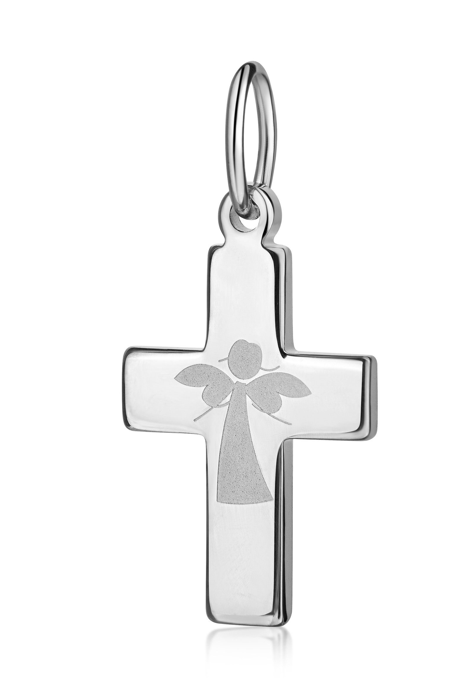 JEVELION Kreuzanhänger Kreuz 925 (Silberkreuz, Engelgravur Made Silber-Anhänger Damen), - mit in für Sterlingsilber Anhänger Germany