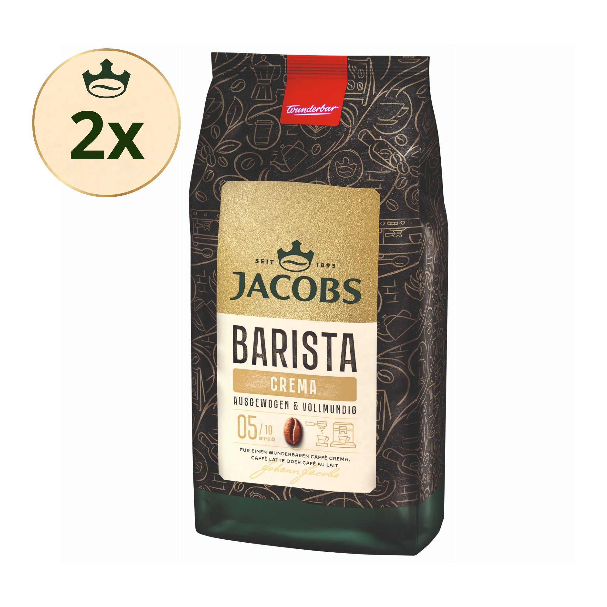 JACOBS Kaffee geröstete Kaffeebohnen Barista Editions Crema 2 x 1 kg, 2000 g, (Packung, 2er Pack)