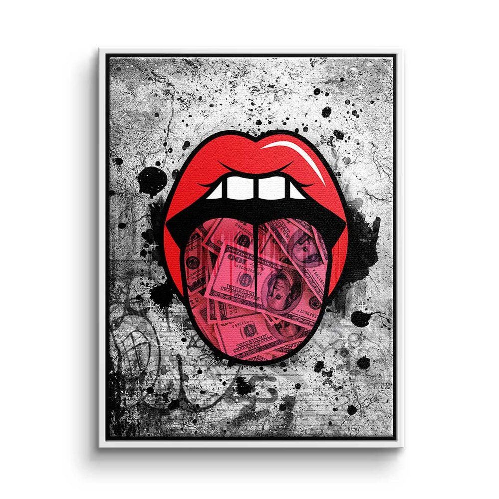 DOTCOMCANVAS® Leinwandbild, Premium Leinwandbild - Pop Art - Graffiti Kiss - Inspiration - Erfol weißer Rahmen