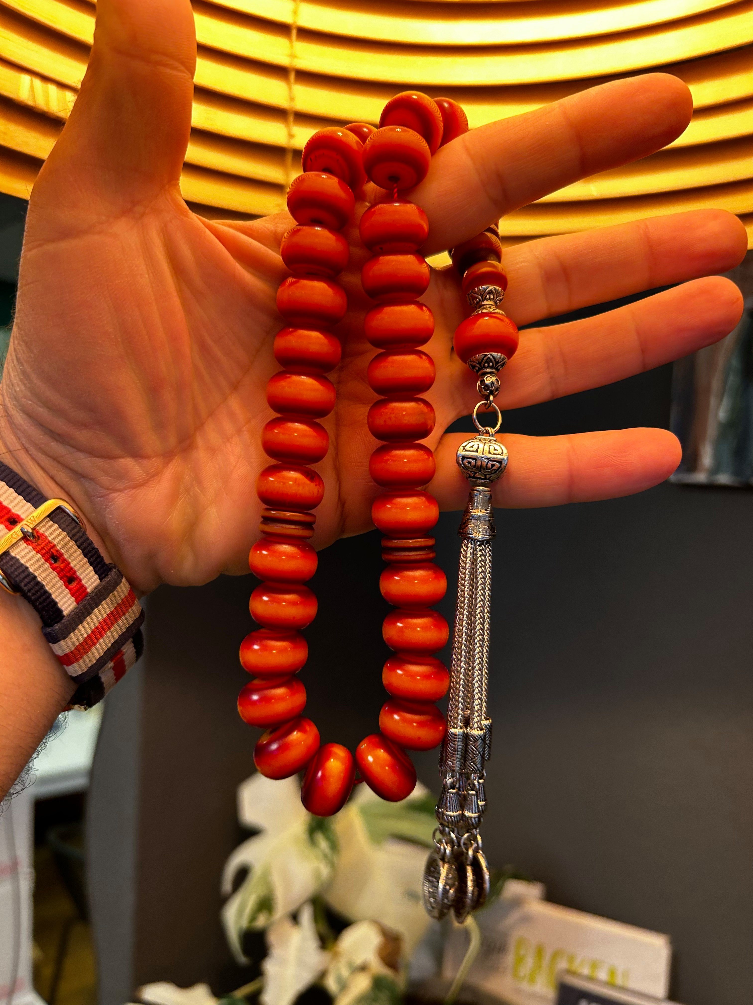 TesbihBid Kettenanhänger Cherry Tesbih Misbaha Tasbeeh Amber Prayerbeads Rosary Faturan 33 (33-tlg) | Kettenanhänger