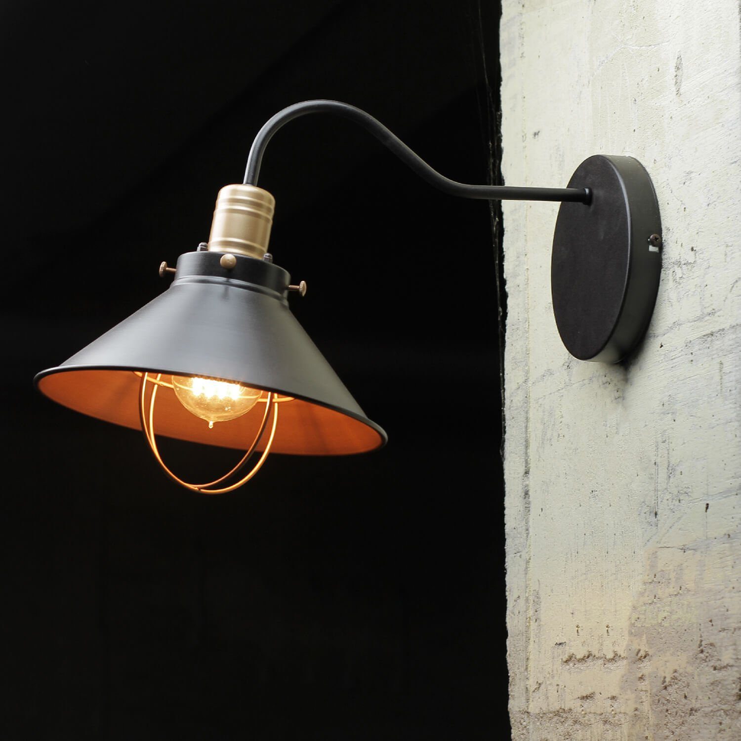 Licht-Erlebnisse Wandleuchte LOFT, ohne Wohnzimmer Design Schwarz Leuchtmittel, Kupfer Lampe Industrie Wandlampe Stil