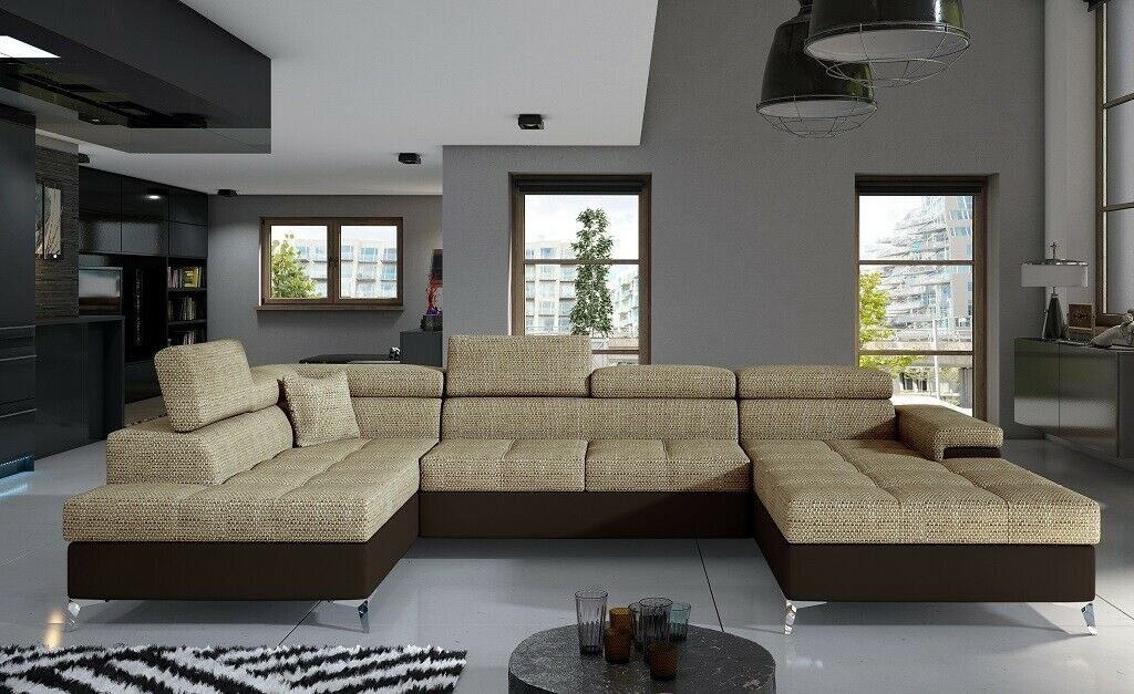 JVmoebel Ecksofa, Stoff U-Form Couch Modern Wohnlandschaft Ecksofa Design Sofa Grau/Braun Modern