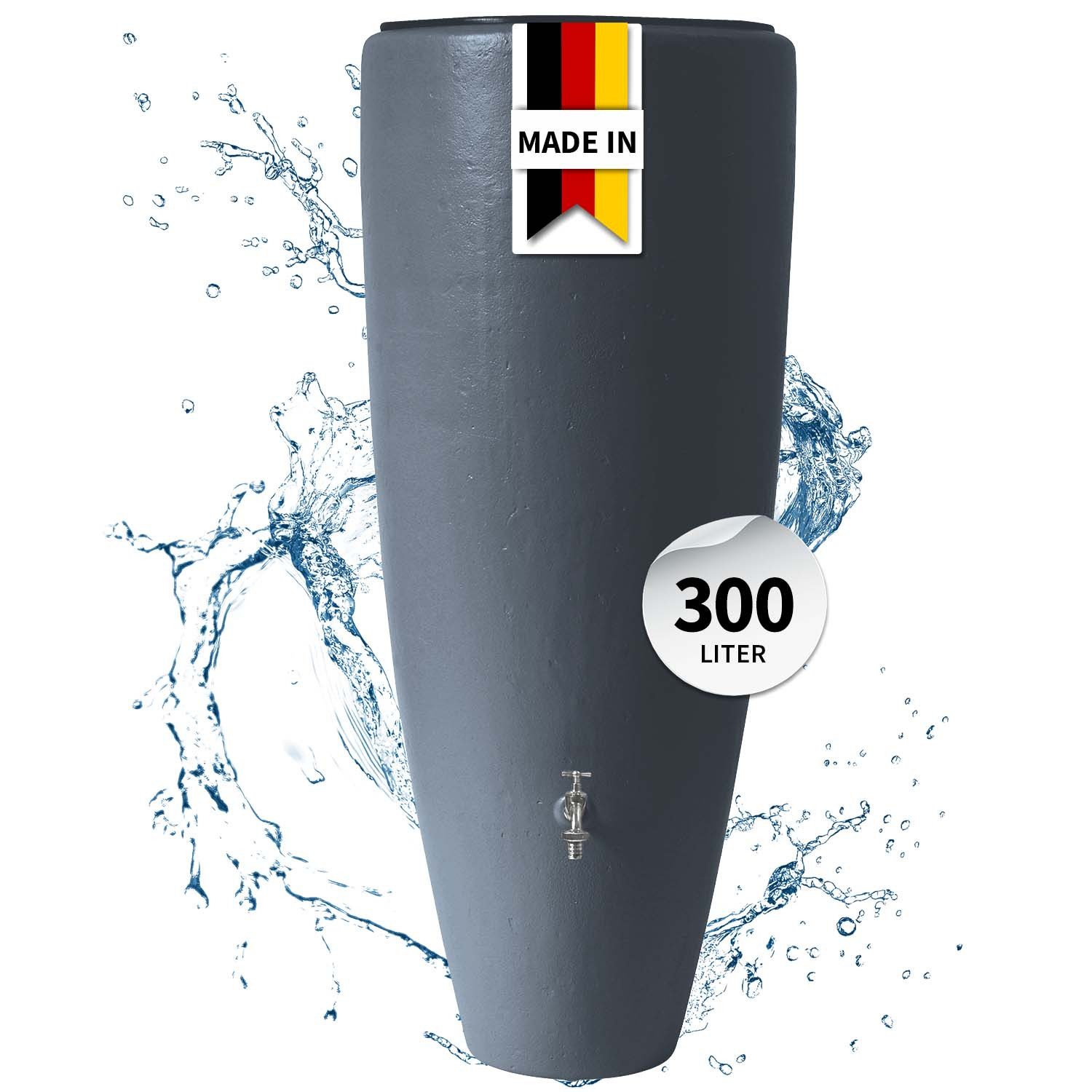 GARANTIA Regentonne 2in1 Wasserbehälter 300 Liter graphite grey inkl. Pflanzschale