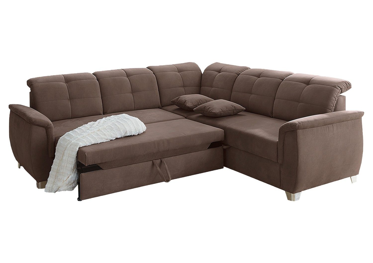Sofa Ausziehfunktion UDINE, Mikrofaserbezug, 252 cm, B x T cm Bettkasten Braun, mit 252