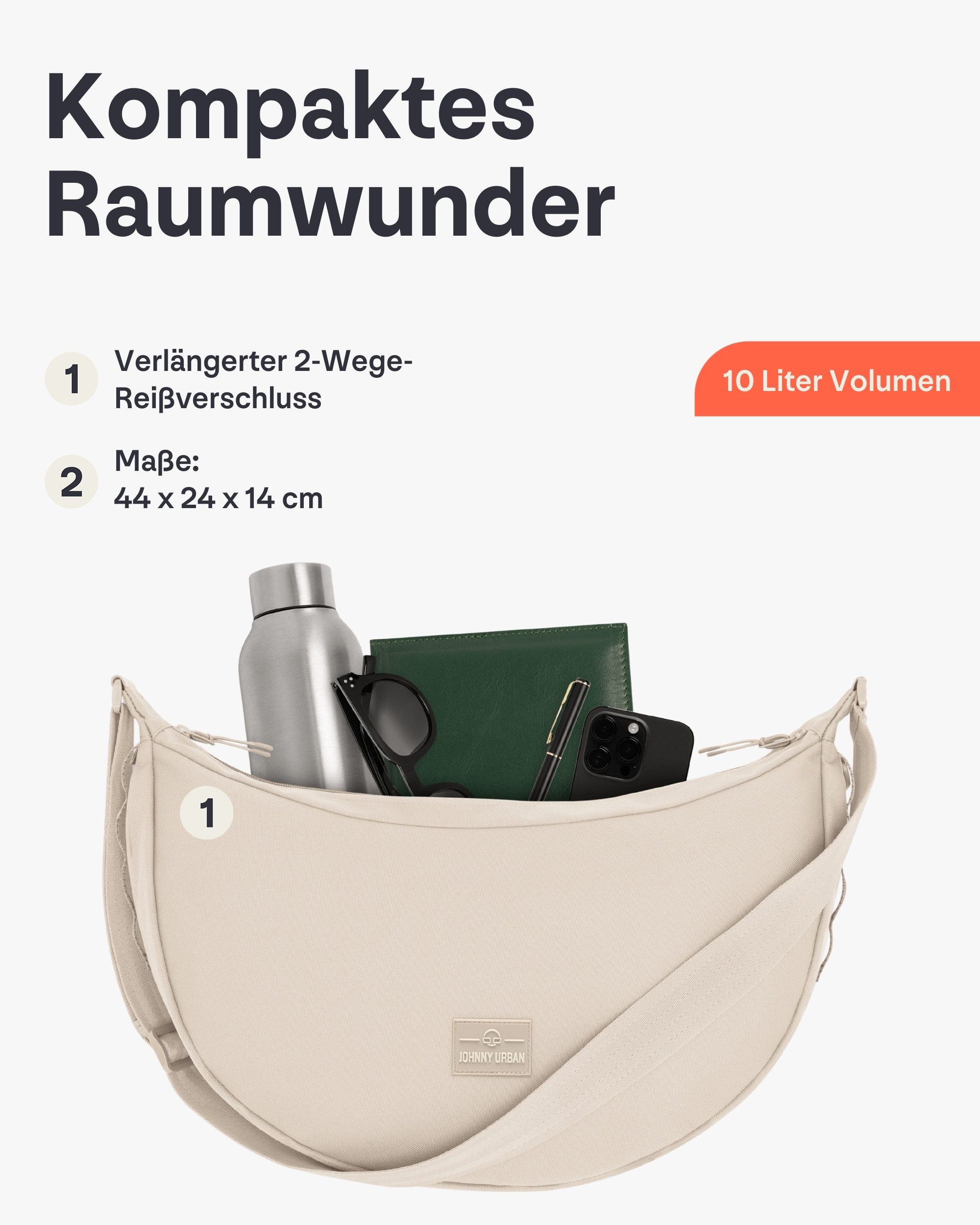 Johnny Urban Umhängetasche Ally Large Half Moon Bag, Große Crossbody Bag in Halbmond Form, Wasserabweisend