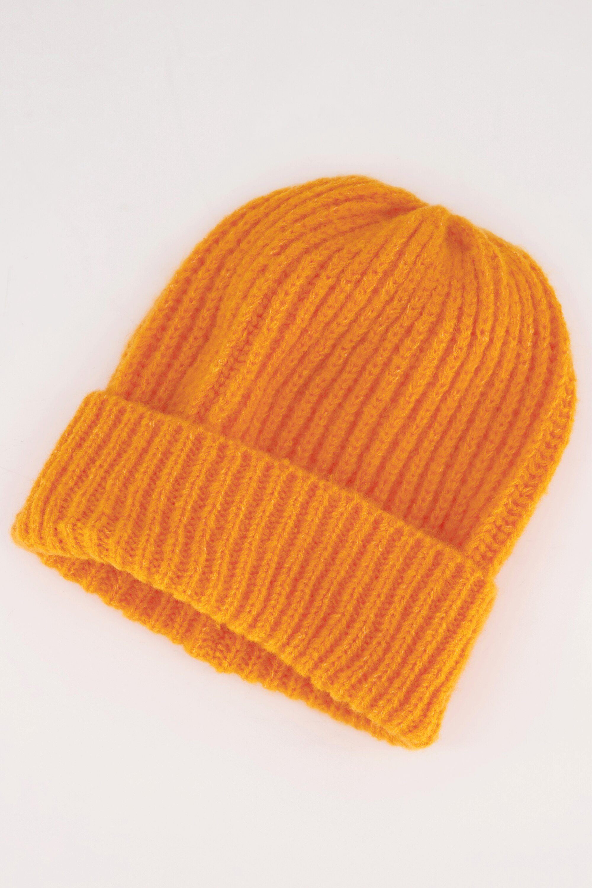 Popken Mütze Neon orange Baumwollhandschuhe Rippstrick Ulla