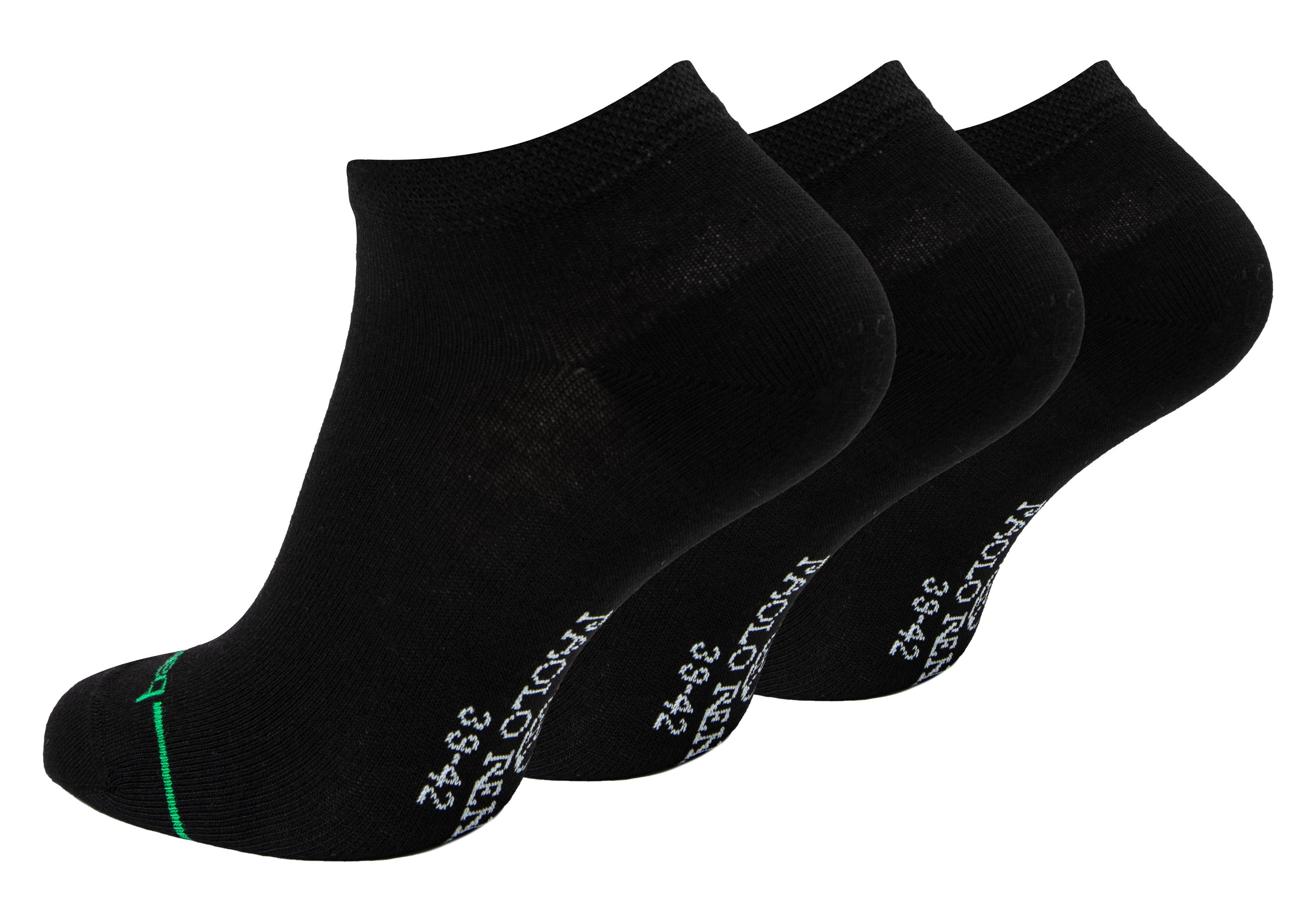 Paolo Renzo Sneakersocken Geruchshemmend (3-Paar) Atmungsaktive Unisex Sneaker Socken aus hochwertiger Bambus Viskose Schwarz