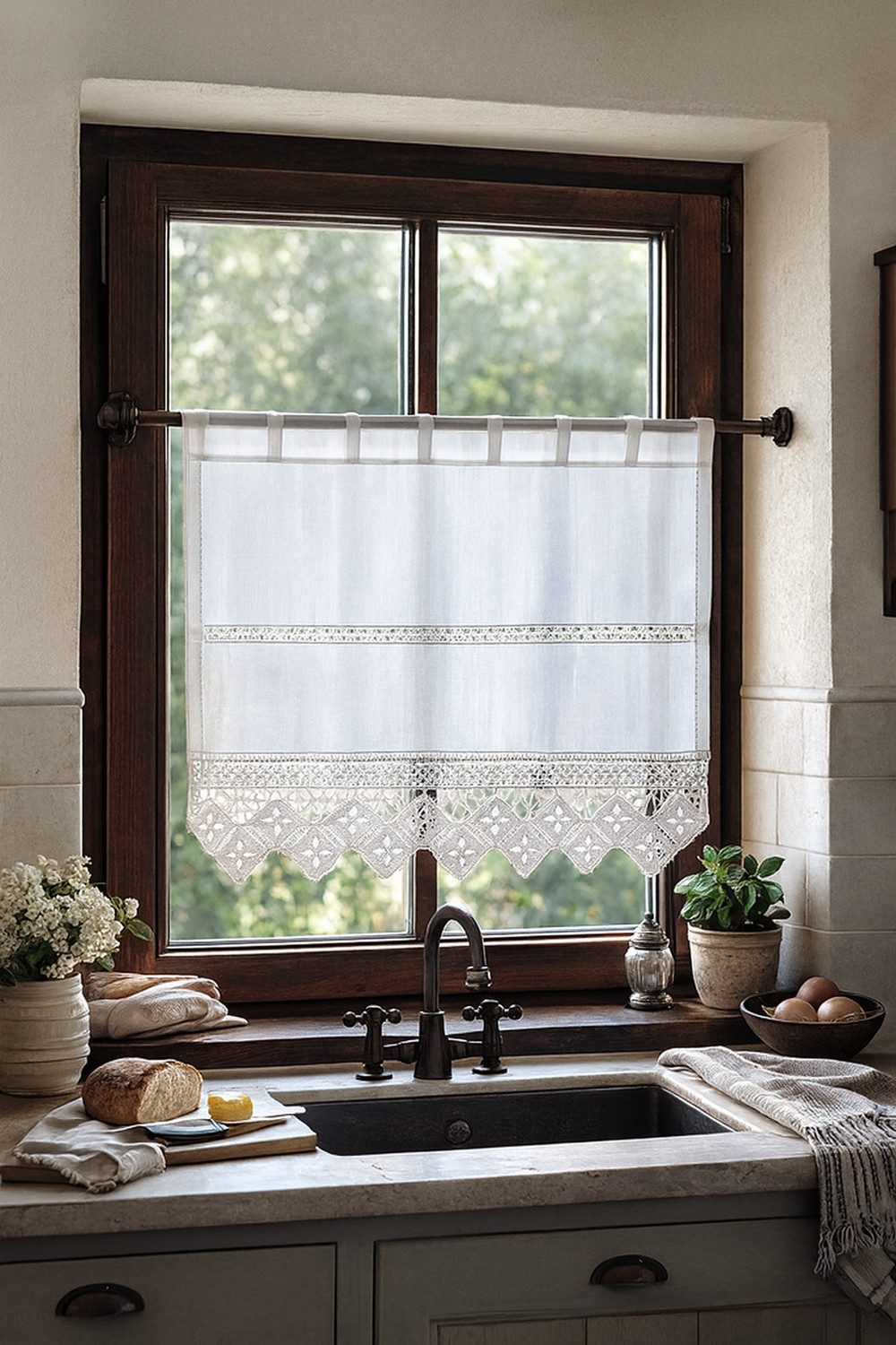 HOSSNER - ART OF HOME DECO Scheibengardine 40x50 cm (1 St), blickdicht, Baumwolle, Vintage, Romantische Stickerei