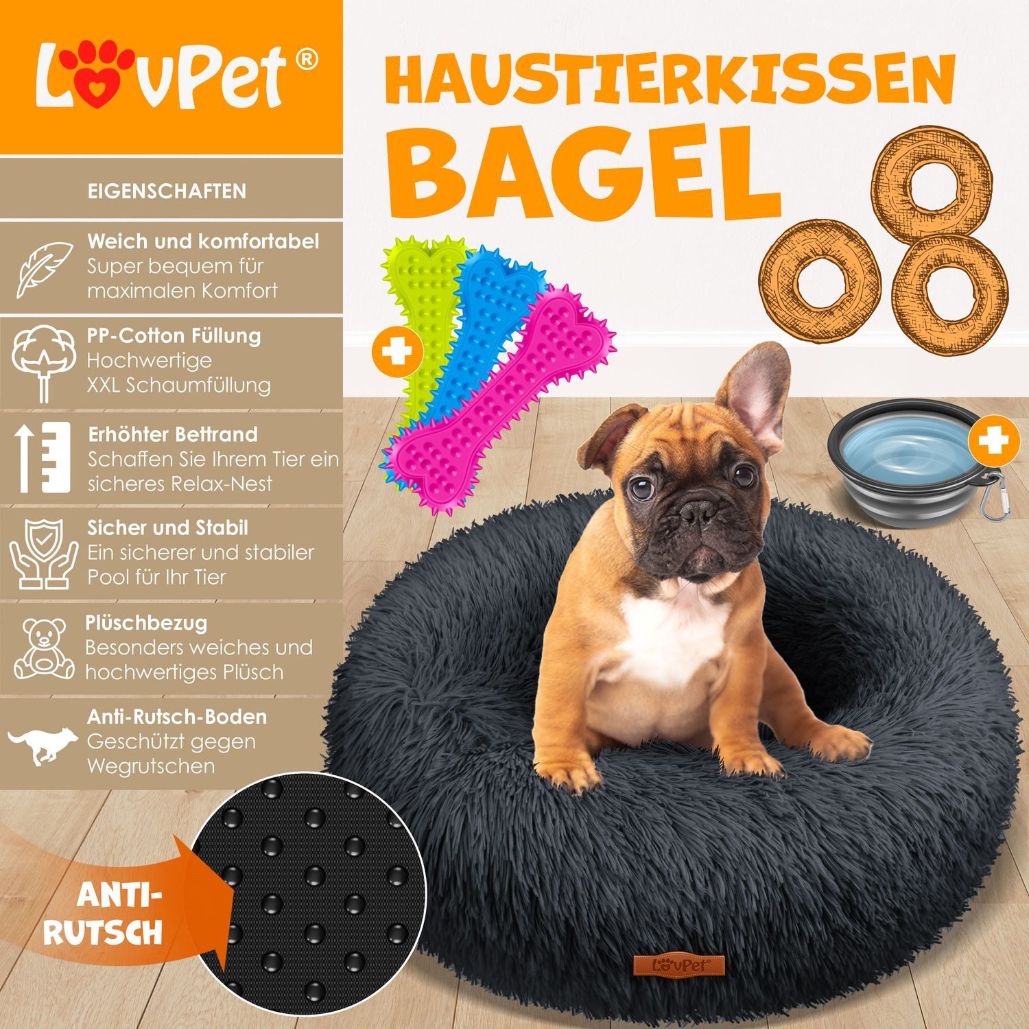 Lovpet Tierbett, Hundebett Hundekissen Katzenbett Bagel, günstig online kaufen