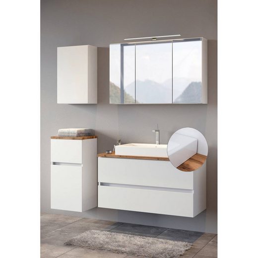 Lomadox Badmöbel-Set »PESARO-03«, (4-St., 4-tlg), 4-tlg. inkl. Keramik