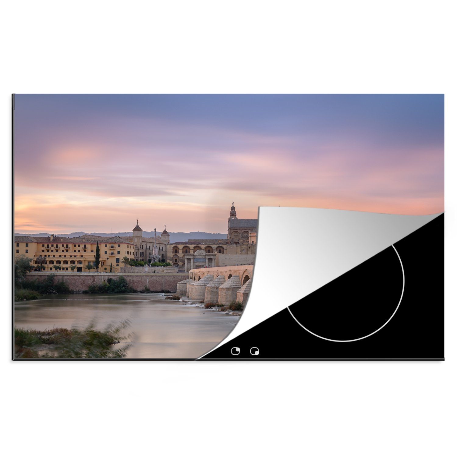 MuchoWow Herdblende-/Abdeckplatte Sonnenuntergang über der Mezquita in Spanien, Vinyl, (1 tlg), 81x52 cm, Induktionskochfeld Schutz für die küche, Ceranfeldabdeckung | Herdabdeckplatten