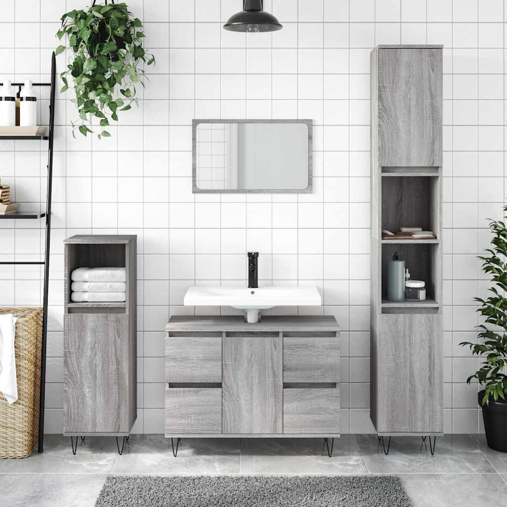 Badkommode Badezimmerschrank 80x33x60 cm Grau Sonoma aus Massivholz und Eisen