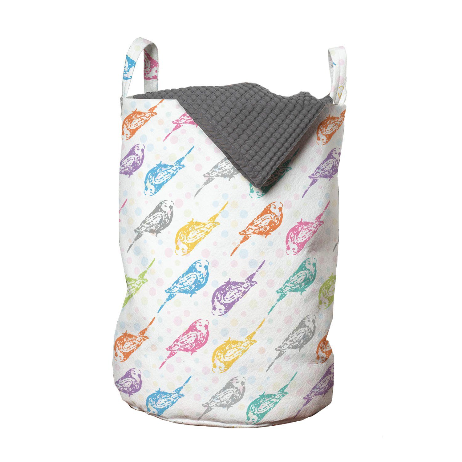 Abakuhaus Wäschesäckchen Wäschekorb mit Griffen Kordelzugverschluss für Waschsalons, Vogel Bunte Sparrows Dots