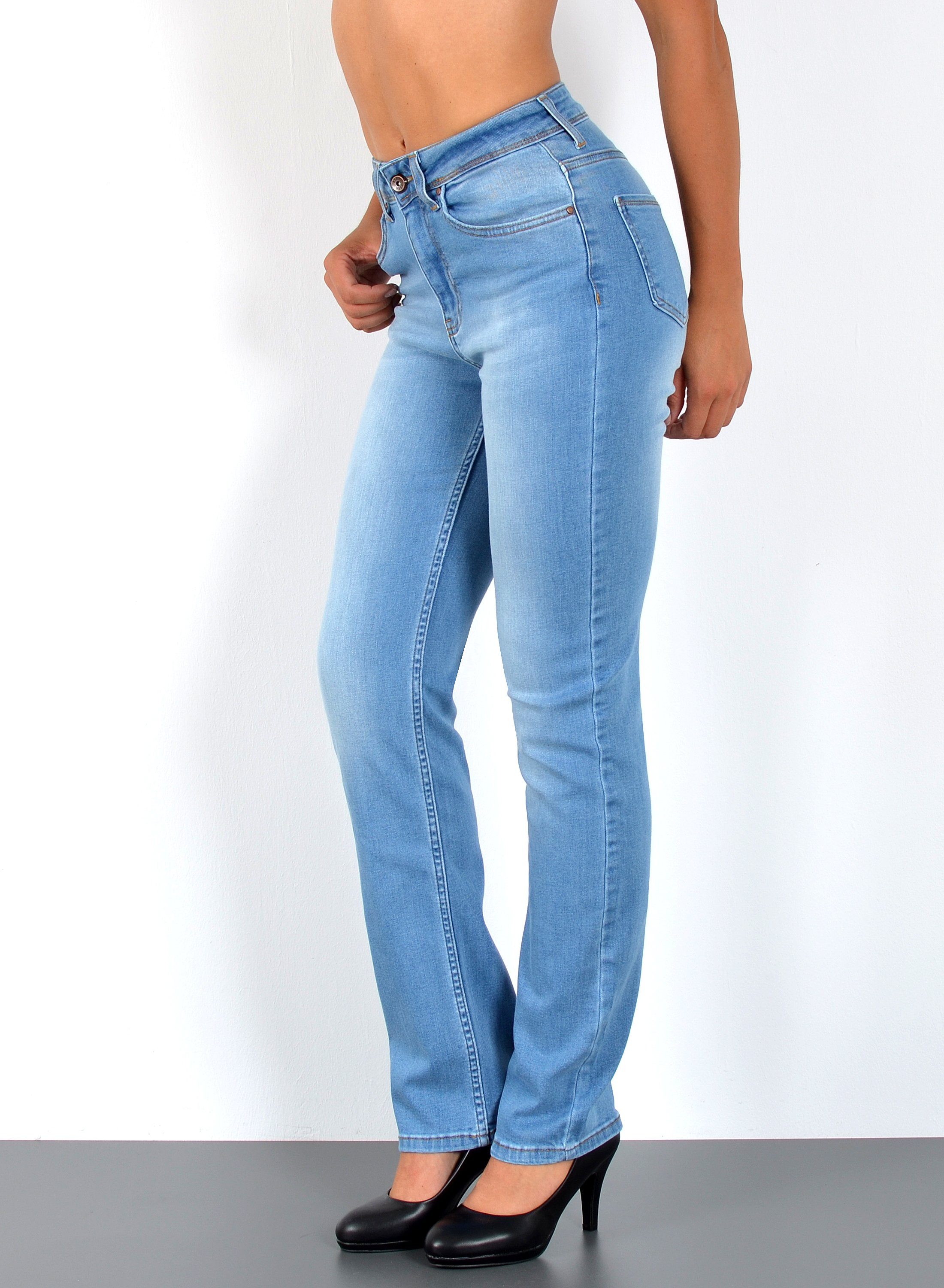 ESRA Straight-Jeans High Waist Straight Fit Jeans Damen Geradeschnitt Hose Straight High Waist Damen Jeans Straight Hose Gerade Schnitt Jeanshose Stretch