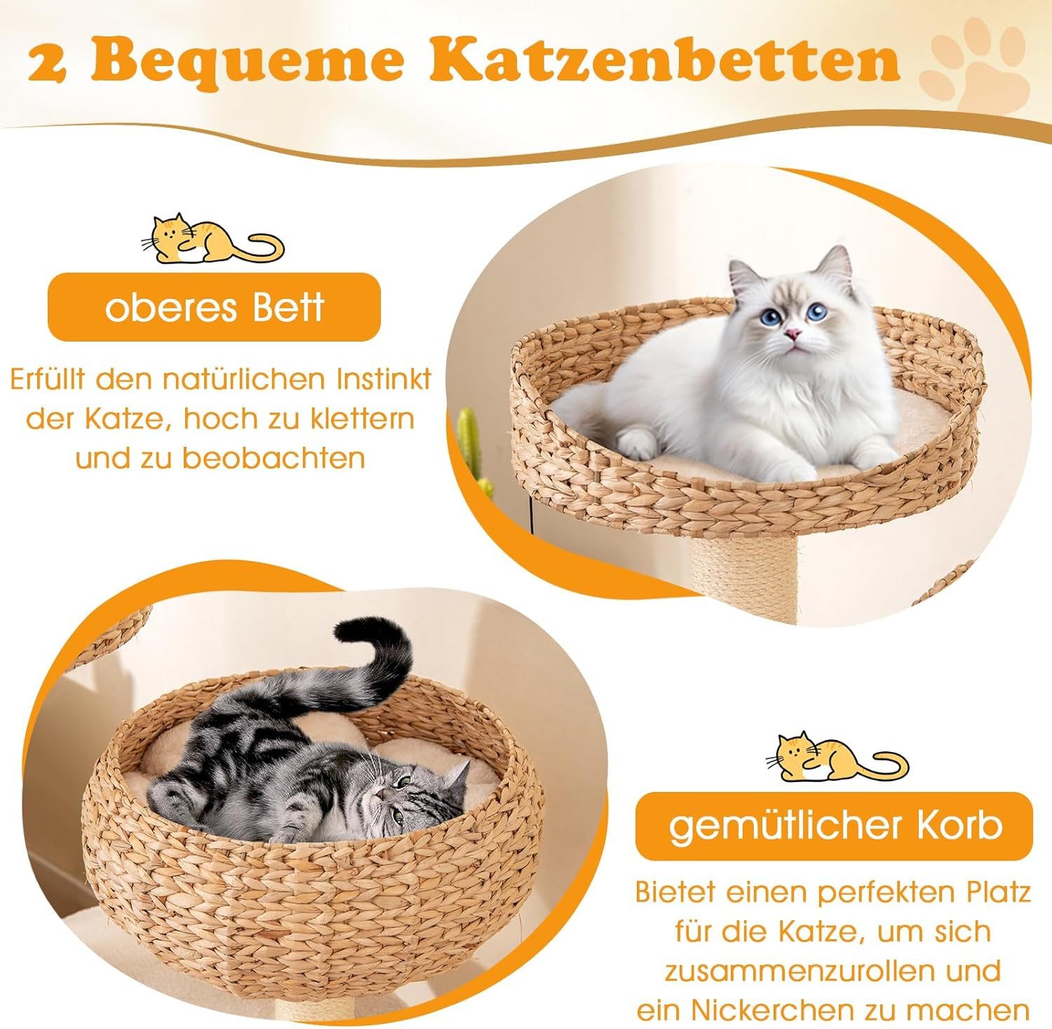 KOMFOTTEU Kratzbaum, Kratzbrett mit Sisal-Säulen & Hängender Ball