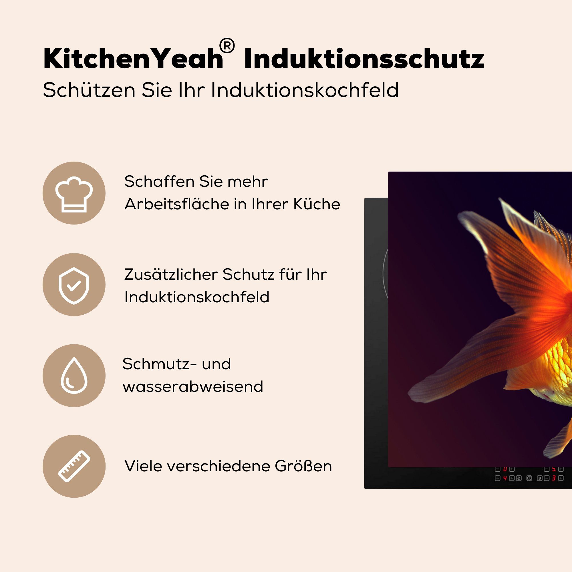 MuchoWow Herdblende-/Abdeckplatte Majestätischer 59x52 Vinyl, für küche, Induktionsmatte cm, (1 Goldfisch, die Ceranfeldabdeckung tlg)