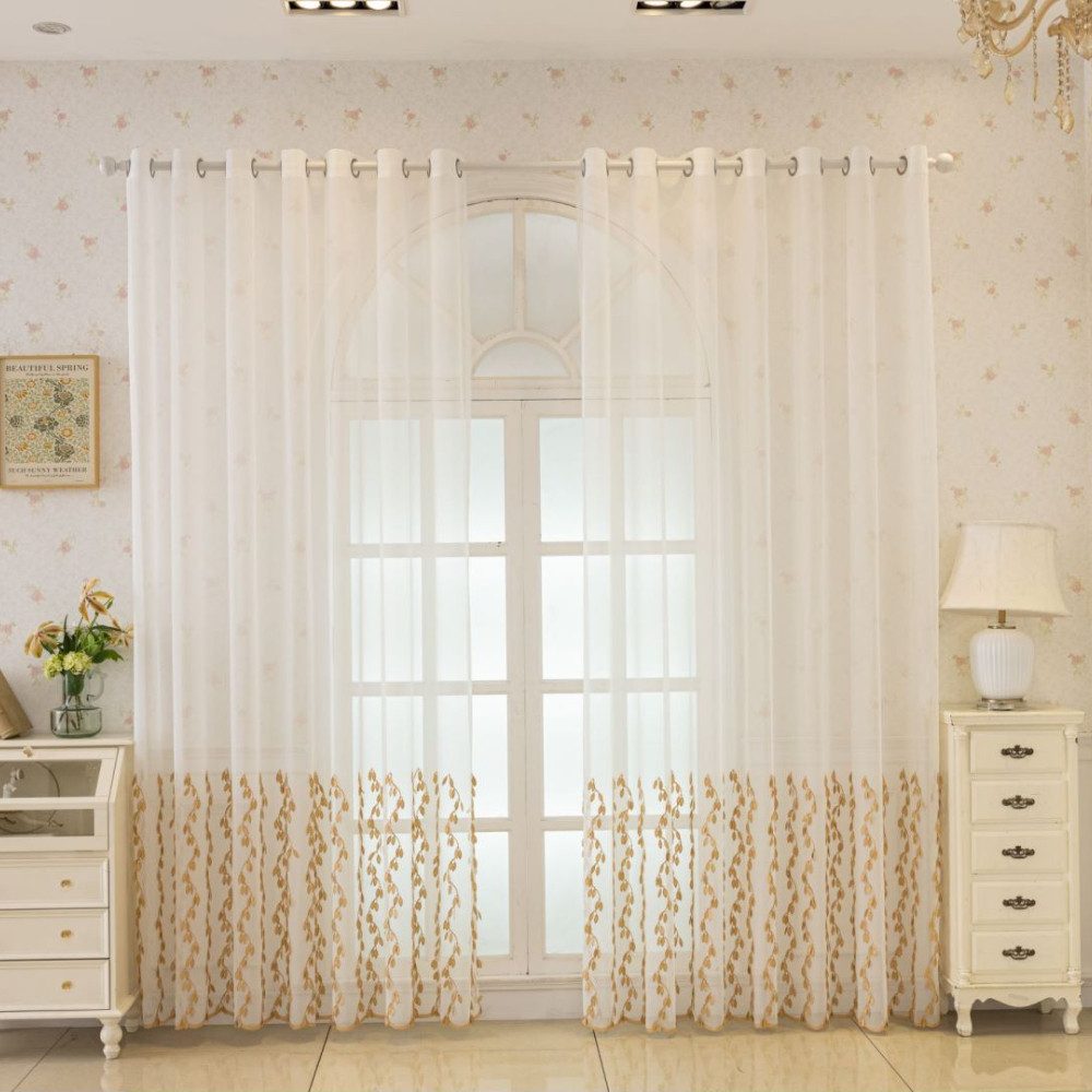 BYSURE Gardine (2 St), Ösen, transparent, Vorhänge mit Gold Blätter Muster günstig online kaufen