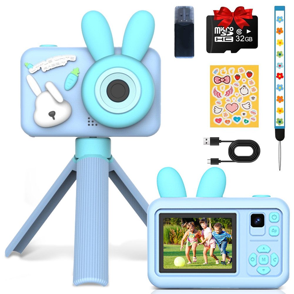 MOPUEA Kinderkamera mit Stativ, 1080P HD Digitalkamera für Kinder Kinderkamera (inkl. Foto- & Videokamera mit Spielen, MP3-Funktion und Bilderrahmen, 2,0 Zoll Display, 32 GB SD-Karte)