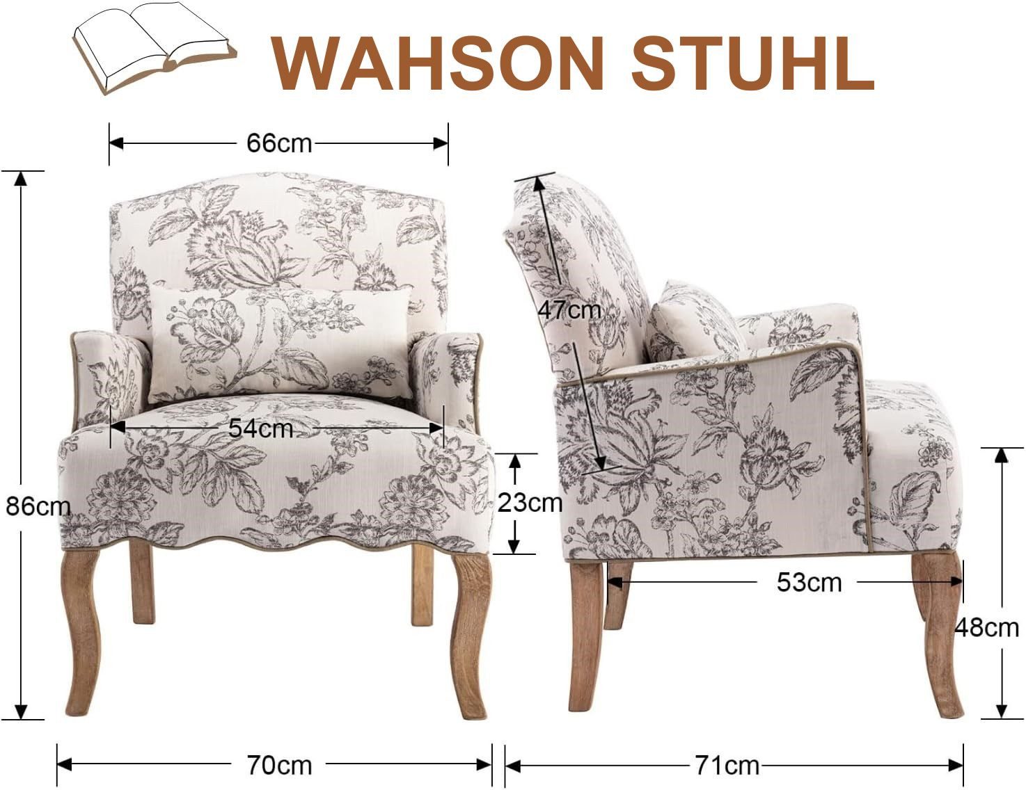 WAHSON OFFICE CHAIRS Sessel aus Leinen Retro Polstersessel mit Massivholzbe günstig online kaufen
