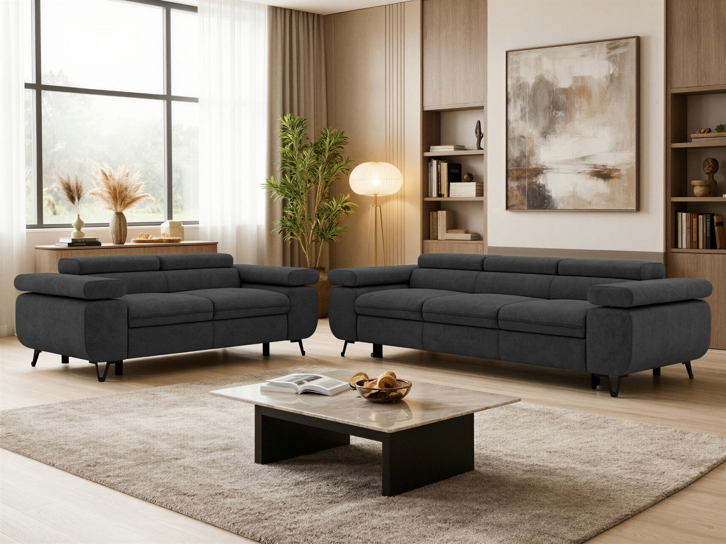 MKS MÖBEL Polstergarnitur PETER, (2+3, Set, modernes Sofa-Set, Couchgarnitur fürs Wohnzimmer), verstellbare Kopfstützen und Armlehnen