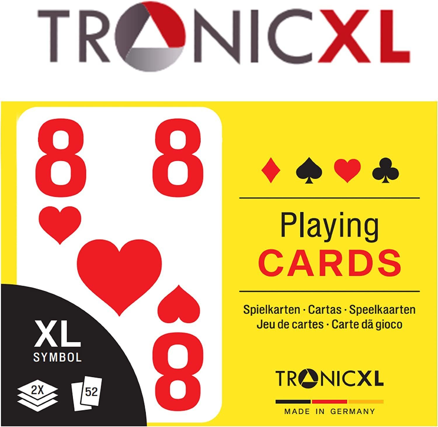 TronicXL Spielesammlung, 2 Stück Kartenspiel Spielkarten mit großen XL XXL Zeichen für Senioren