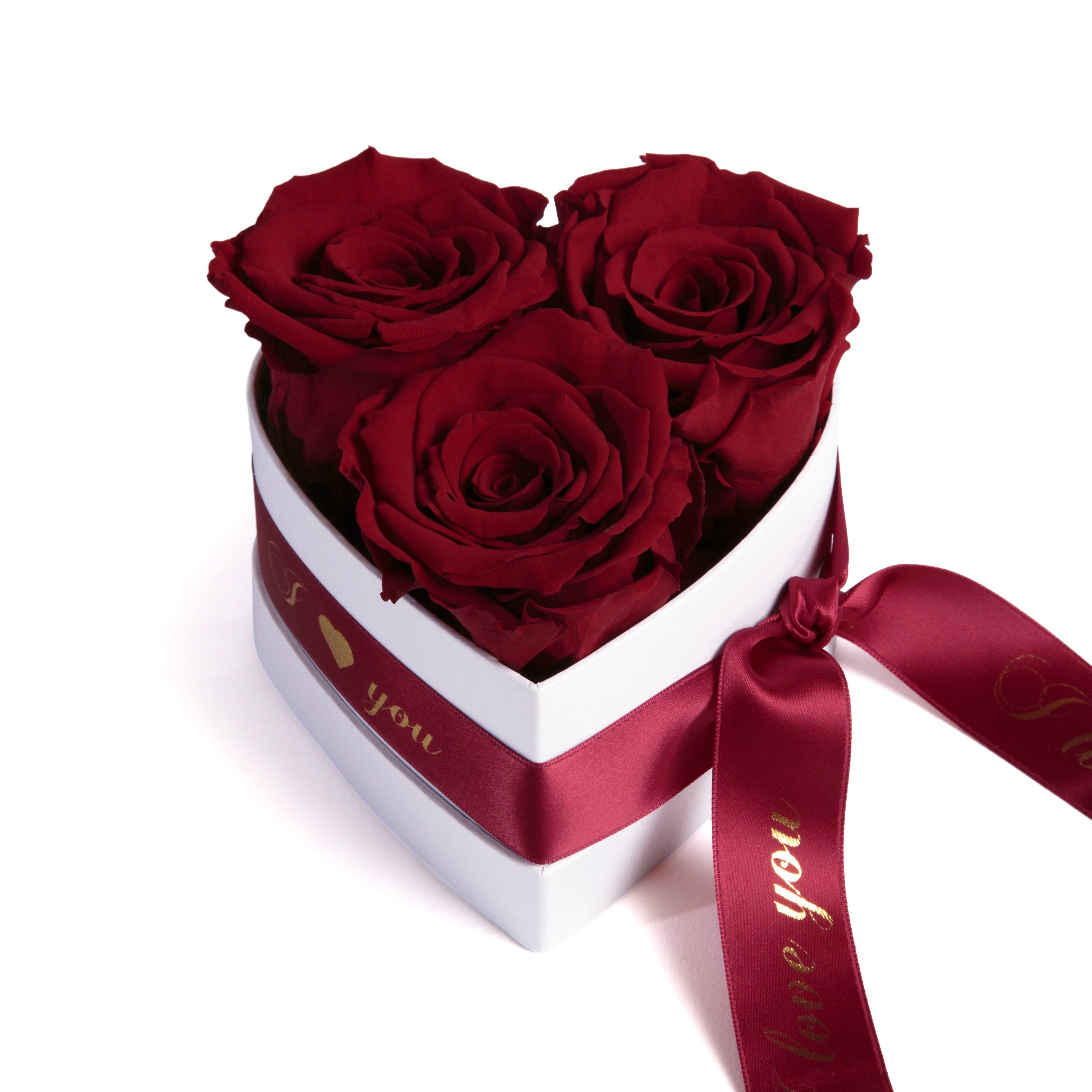 Kunstblume Rosenbox Herz 3 konservierte Infinity Rosen in Box I Love You Ro günstig online kaufen