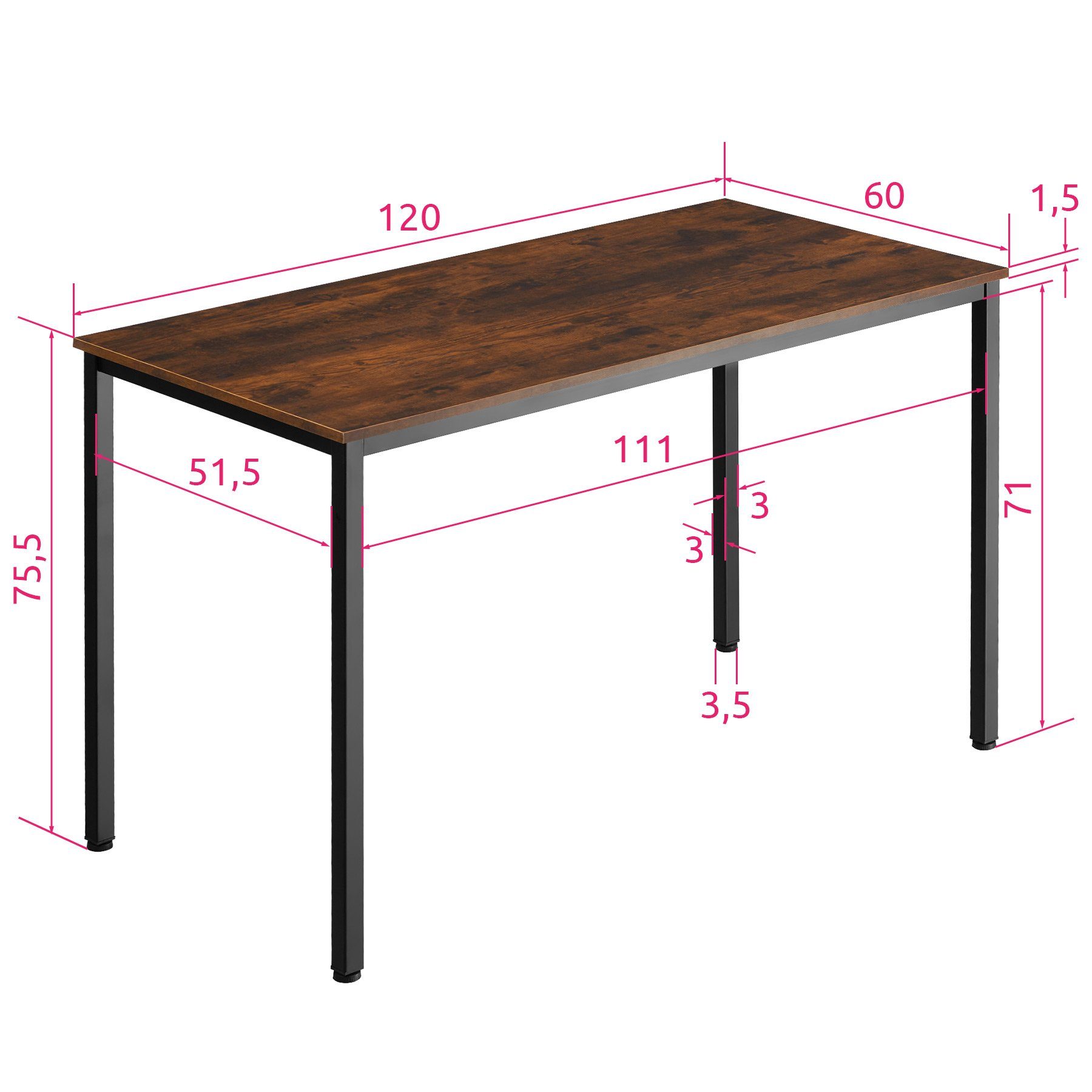 tectake Schreibtisch Vanport (1-St., 1 rustikal Industrial tlg) Holz dunkel