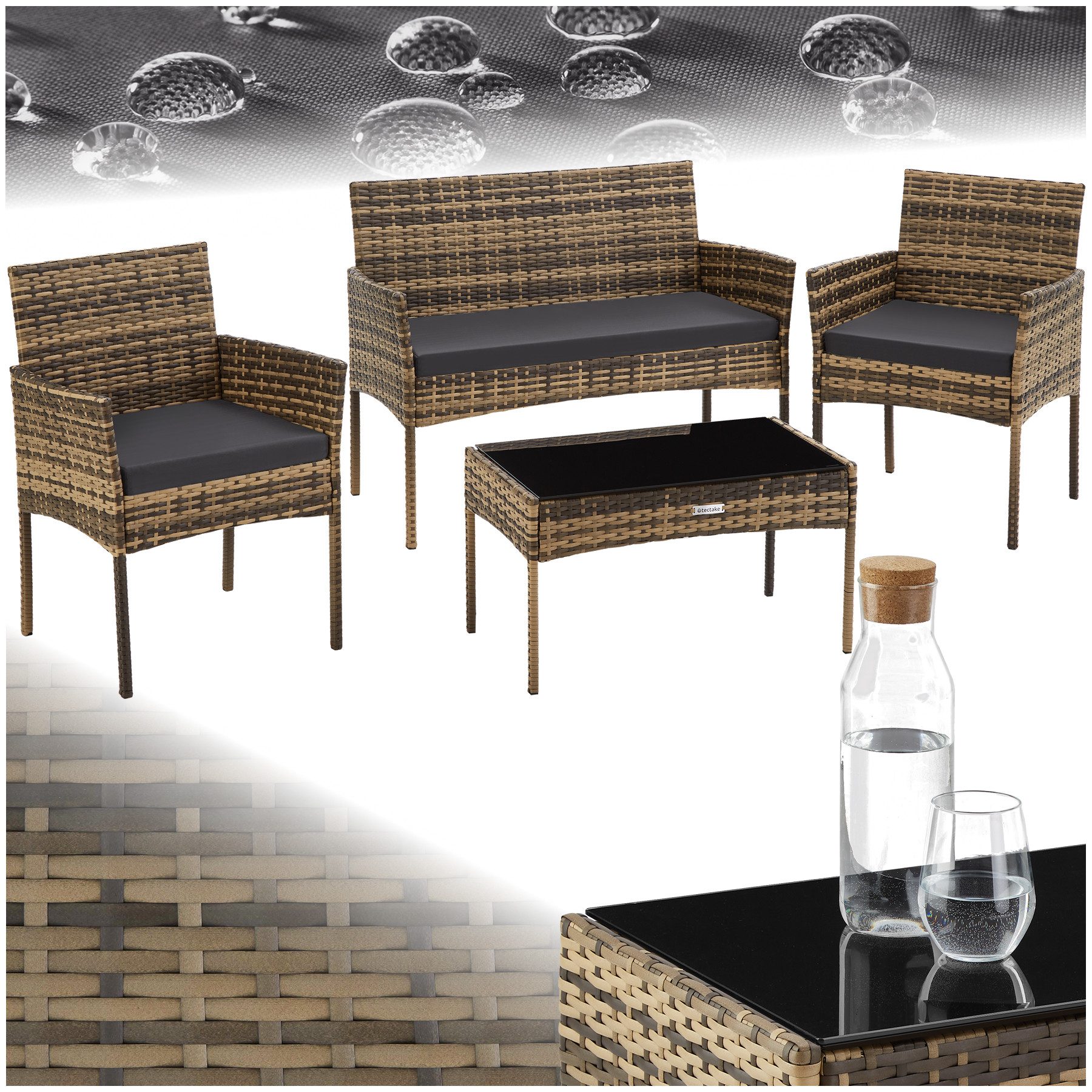 tectake Sitzgruppe Rattan Gartenset, (Set., 4-tlg), günstig online kaufen