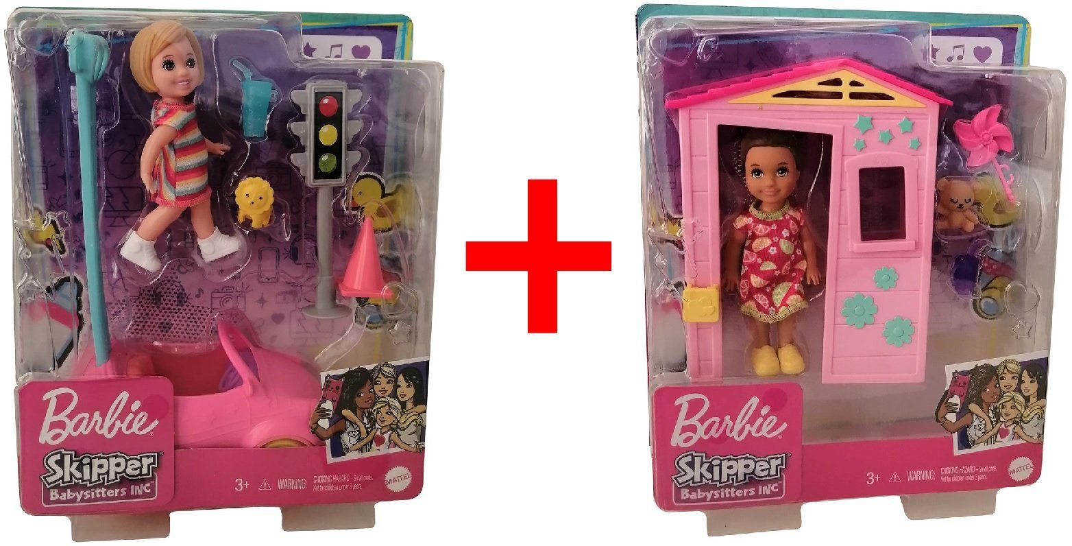 Mattel 2er-Set Stehpuppe Babysitter Ampel Spiel-Set Barbie Mäd Barbie mit GRP17 Skipper