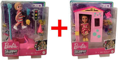 Barbie Stehpuppe 2er-Set Mattel Barbie Skipper Babysitter GRP17 Ampel Spiel-Set mit Mäd