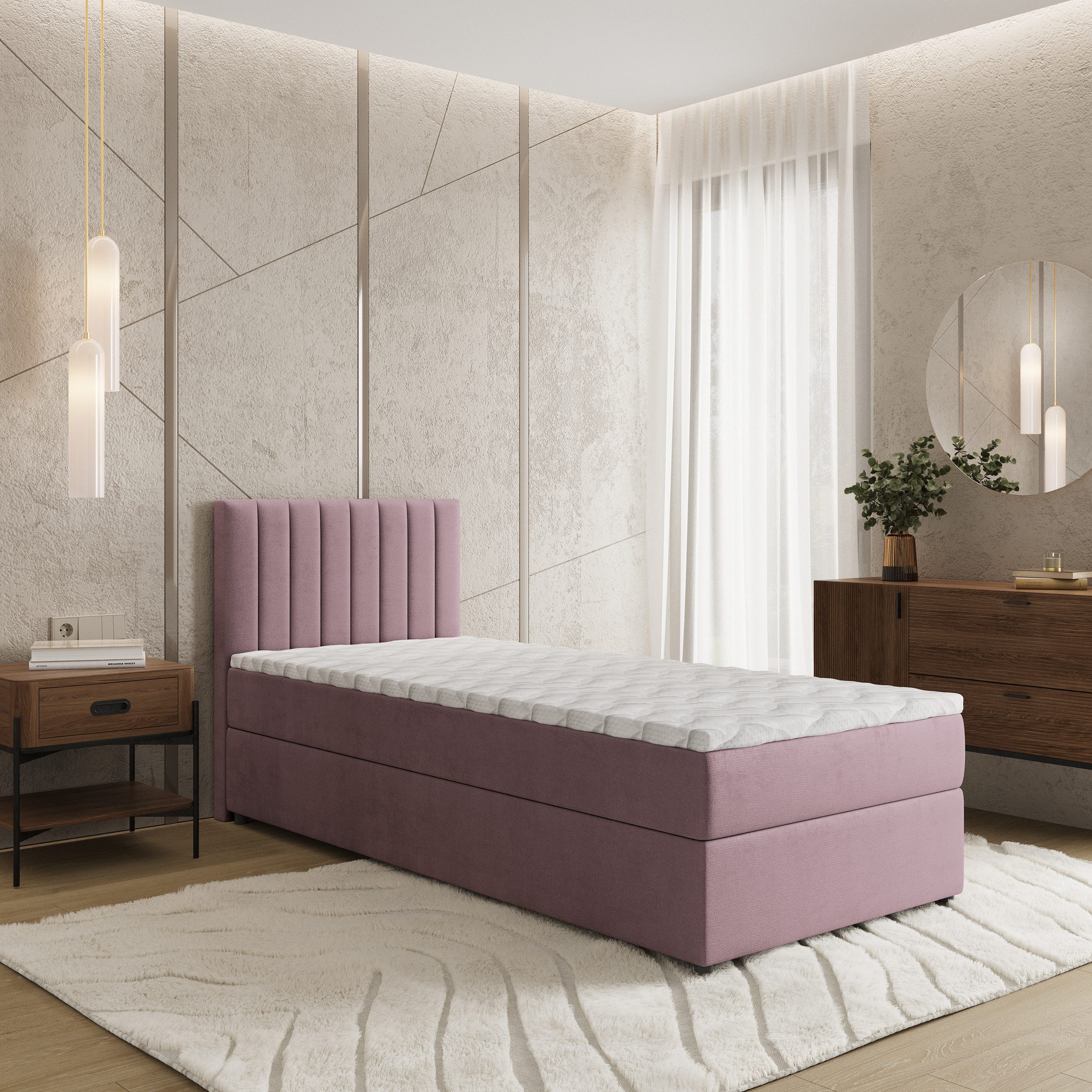 Masseno Boxbett BRESEL 80x200 cm mit Bonell Matratze und Topper, Einzelbett, Jugendbett, Polsterbett mit Kopfteil, Boxspringbett