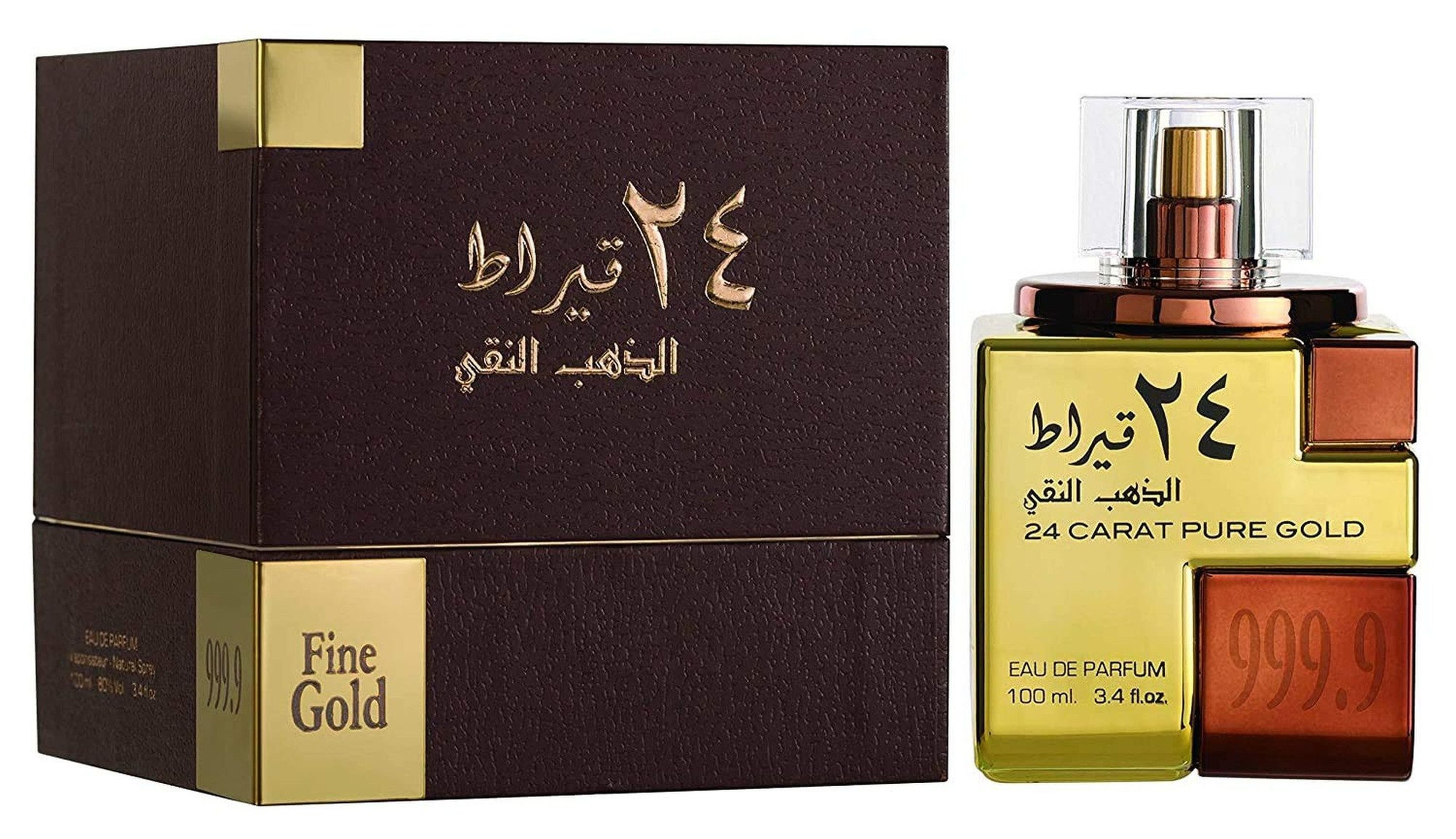 Lattafa Duft-Set 24 Carat Pure Gold Eau de Parfum (EDP) Damen Herren Spray, Orientalisch-würziger Duft mit Amber, Safran, Zimt und Sandelholz