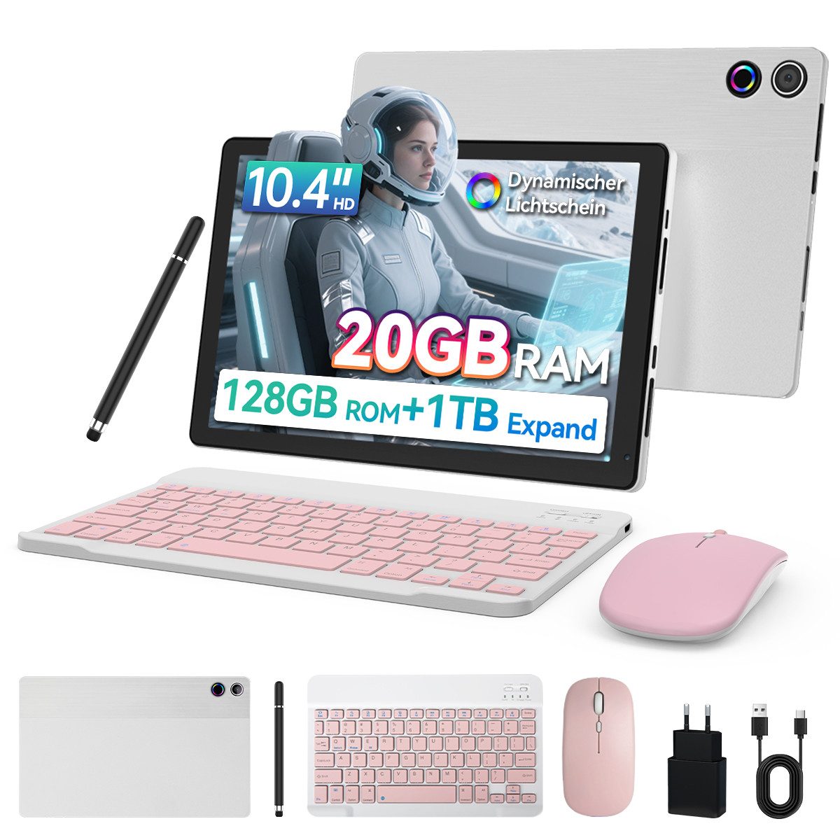 BUFO 10,4 Zoll Android 128GB+1TB Erweiterung HD 1280x800 WiFi 6 Tablet (10,4", 128 GB, Android, 2,4/5G WiFi, mit Stift/Maus/Tastatur, 20(3+17)GB RAM, WiFi 6, Dualkamera)