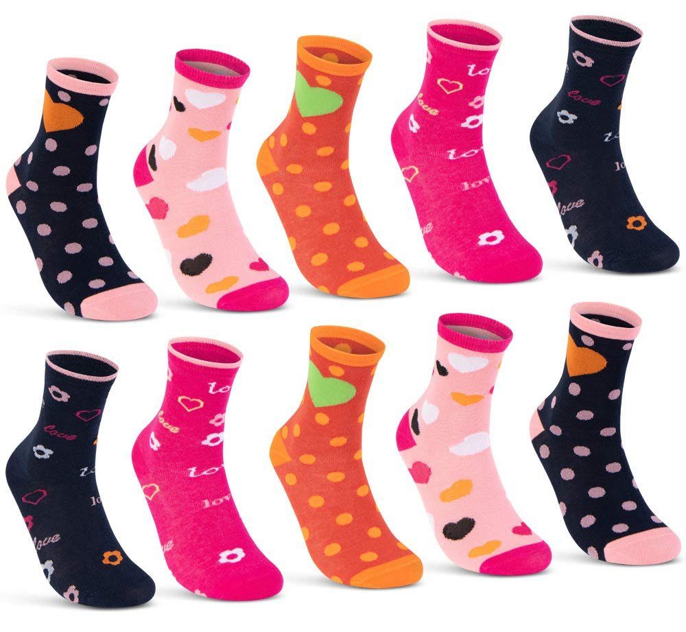 sockenkauf24 Socken 10 Paar Kinder Socken Jungen & Mädchen Baumwolle Kindersocken (35-38) - 54338 WP rosa