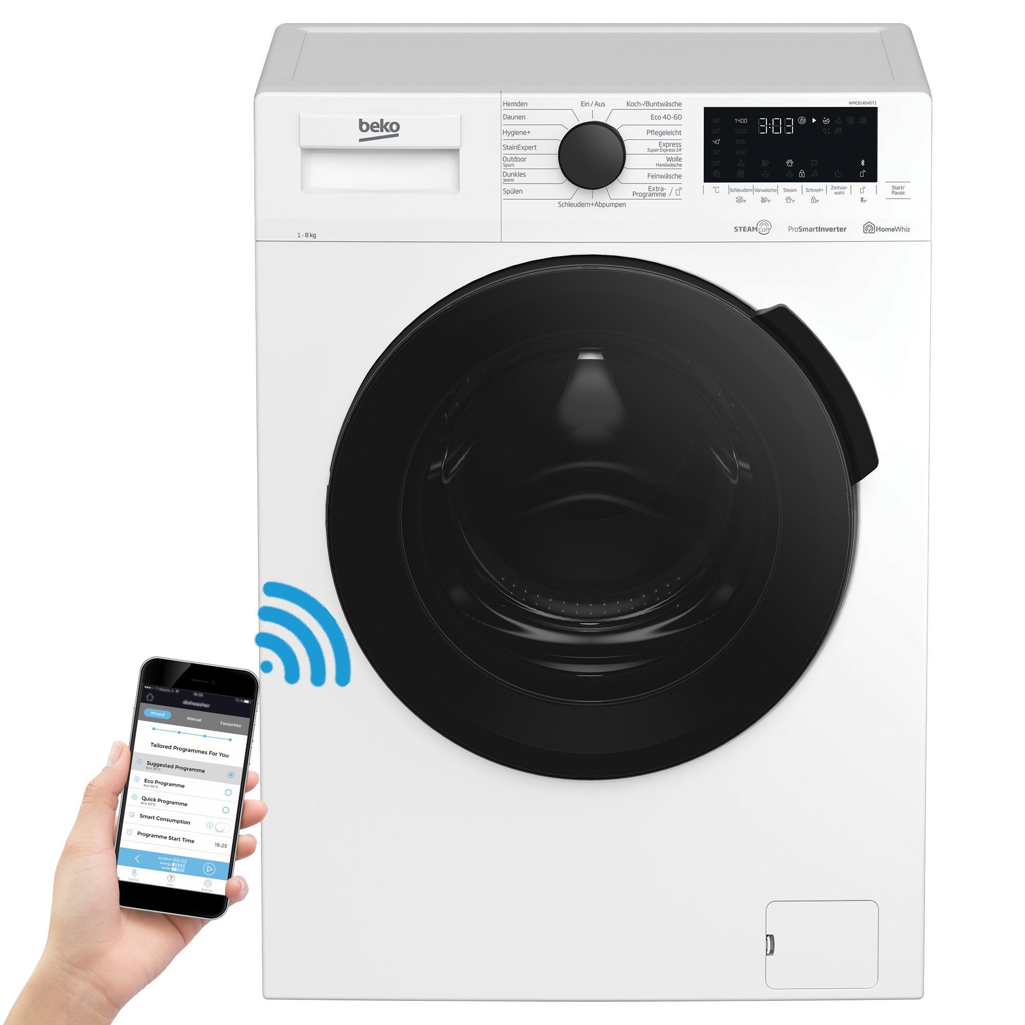 BEKO Waschmaschine WMC81464ST1, 8,00 kg, 1400 U/min, Pet Hair Removal, SteamCure, Schnell+