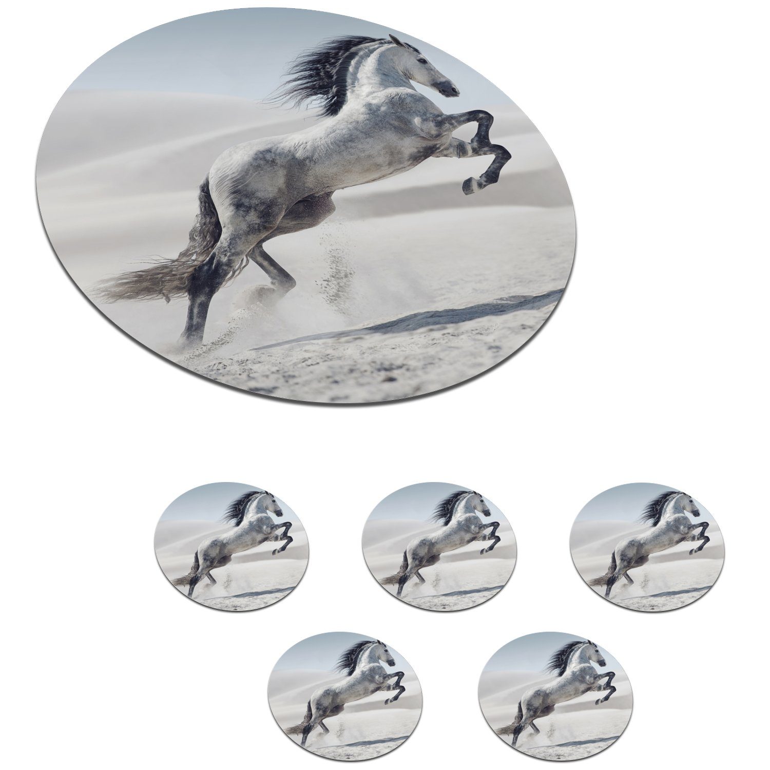 Becher Pferd 6-tlg., Glasuntersetzer - MuchoWow - für Getränkeuntersetzer, Tiere Tassenuntersetzer, Sand Zubehör - Natur, Korkuntersetzer, Tasse, Gläser,
